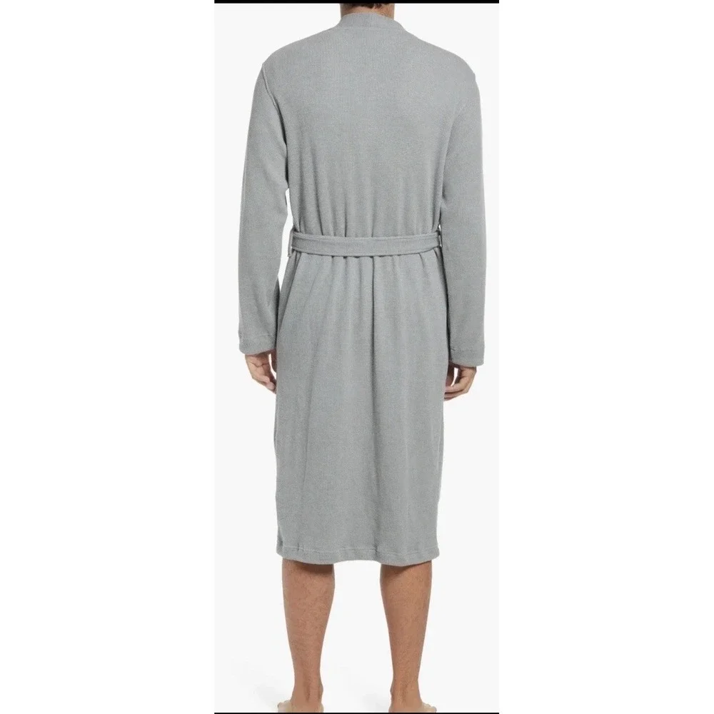 L.L. BEAN Comfort Waffle Robe Cotton Blend Waffle Knit Gray Small